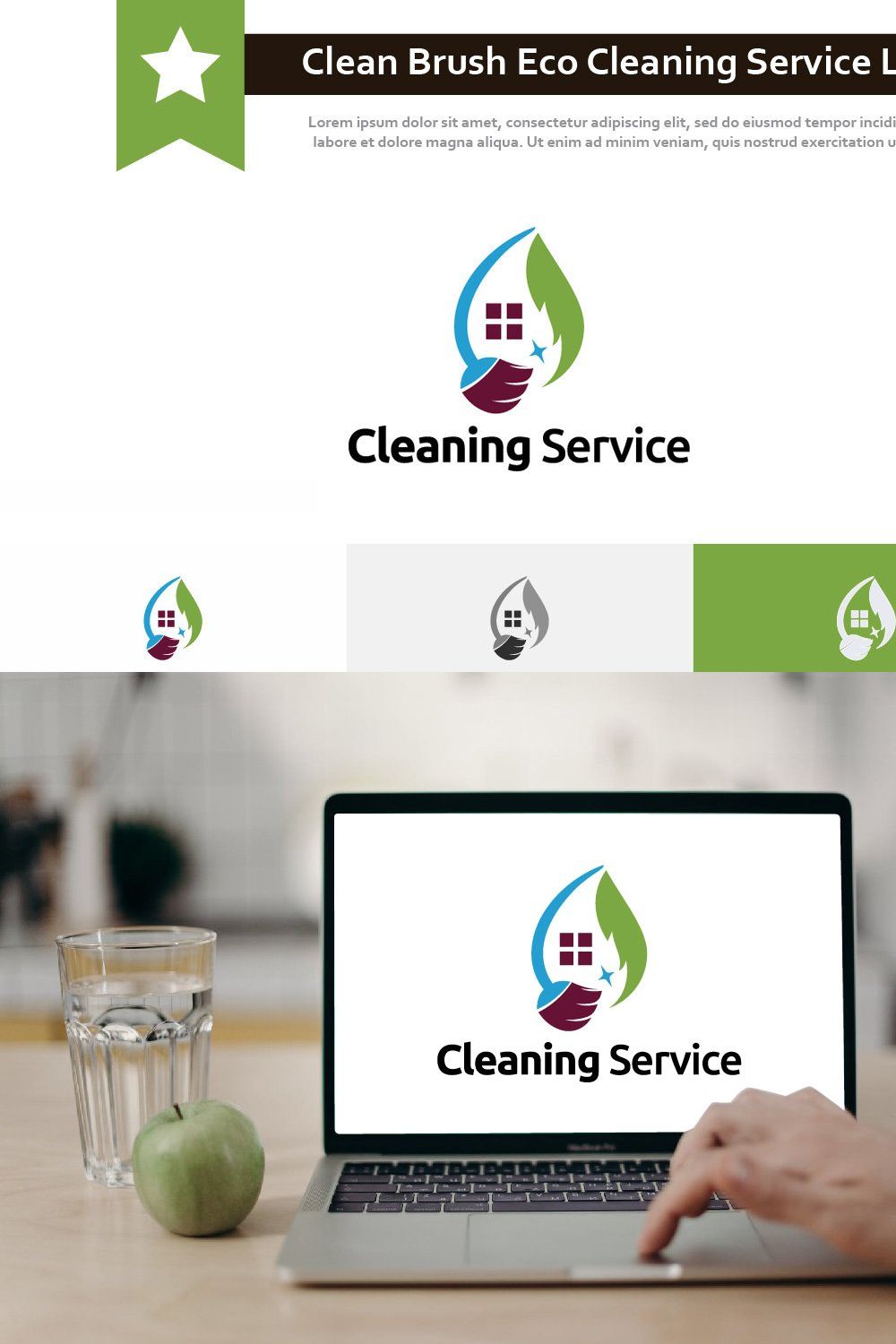Clean Brush Broom Eco Green Logo pinterest preview image.