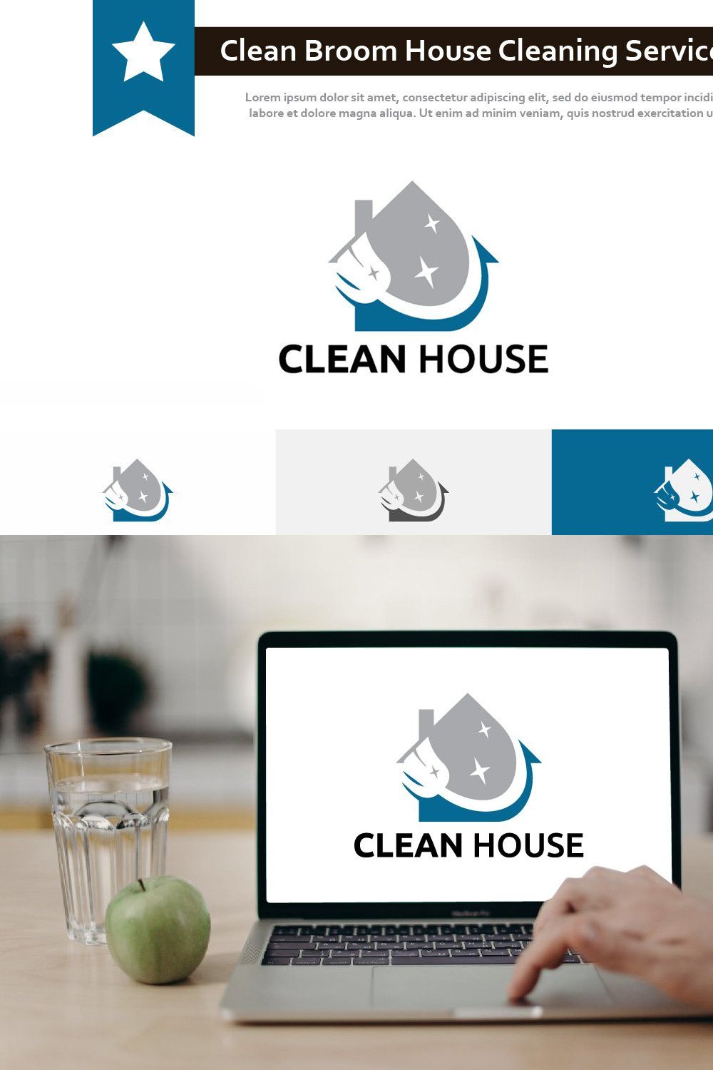 Clean Brush Broom House Logo pinterest preview image.