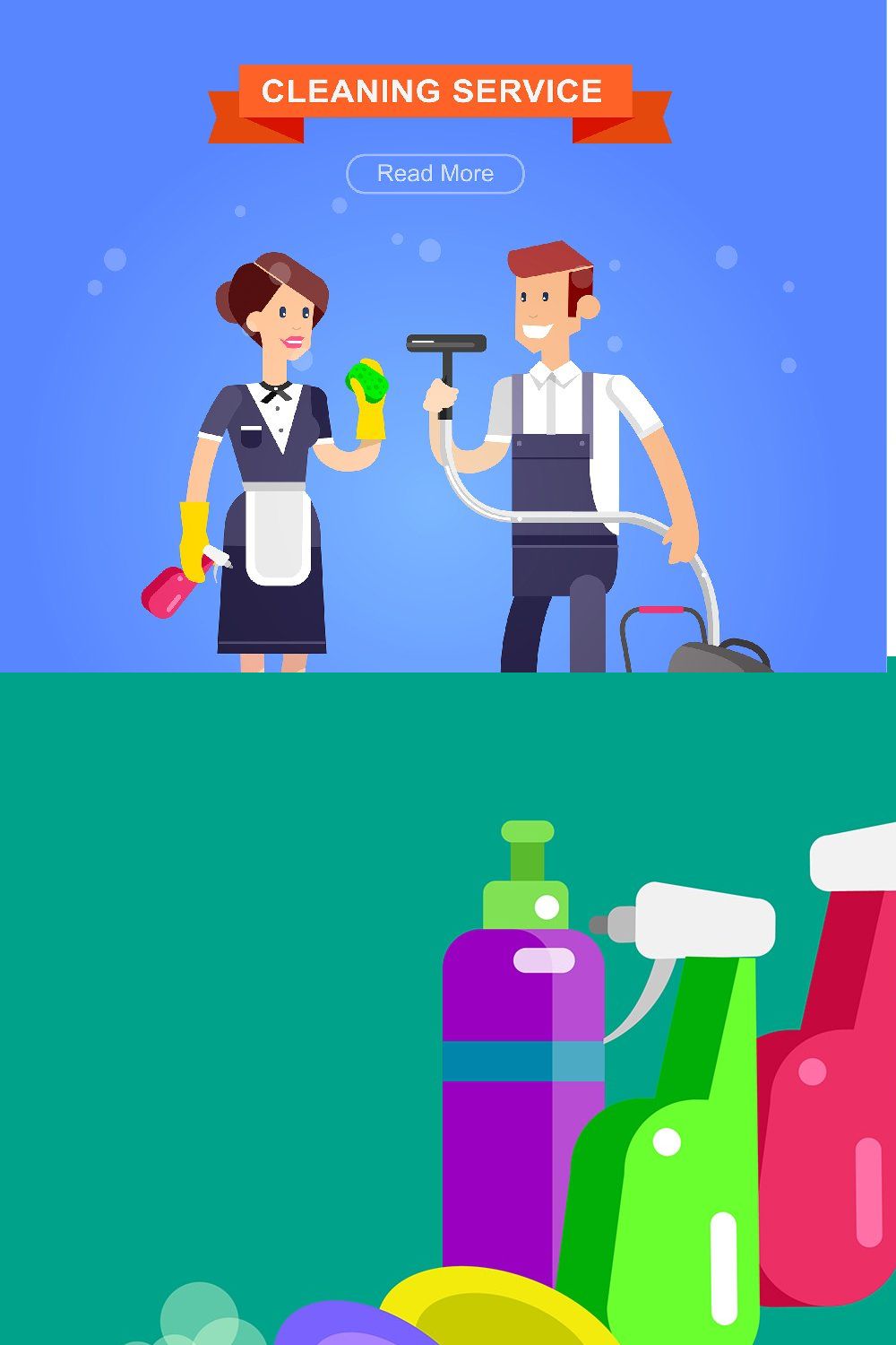 Cleaning service characters pinterest preview image.