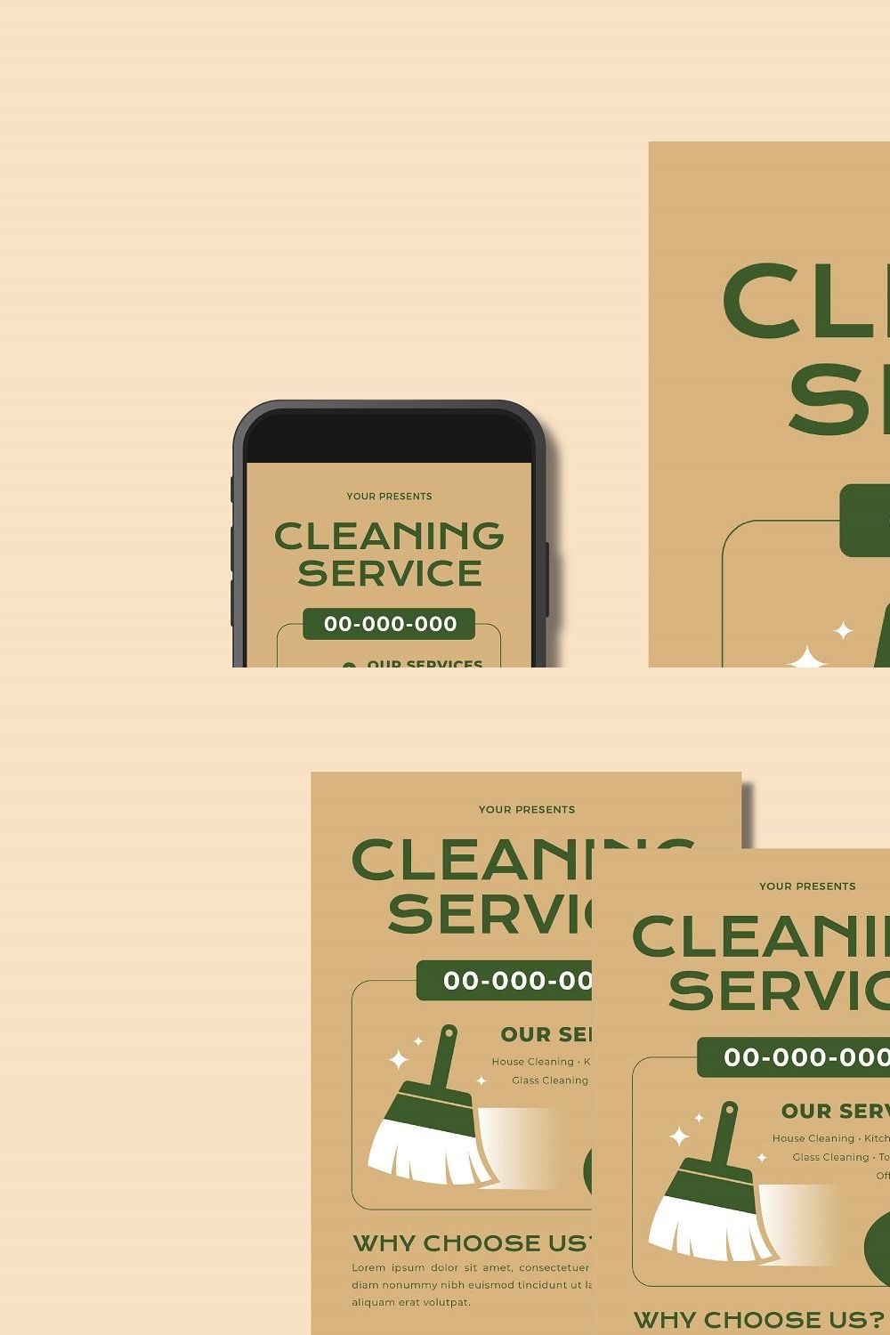 Cleaning Service Flyer Set pinterest preview image.