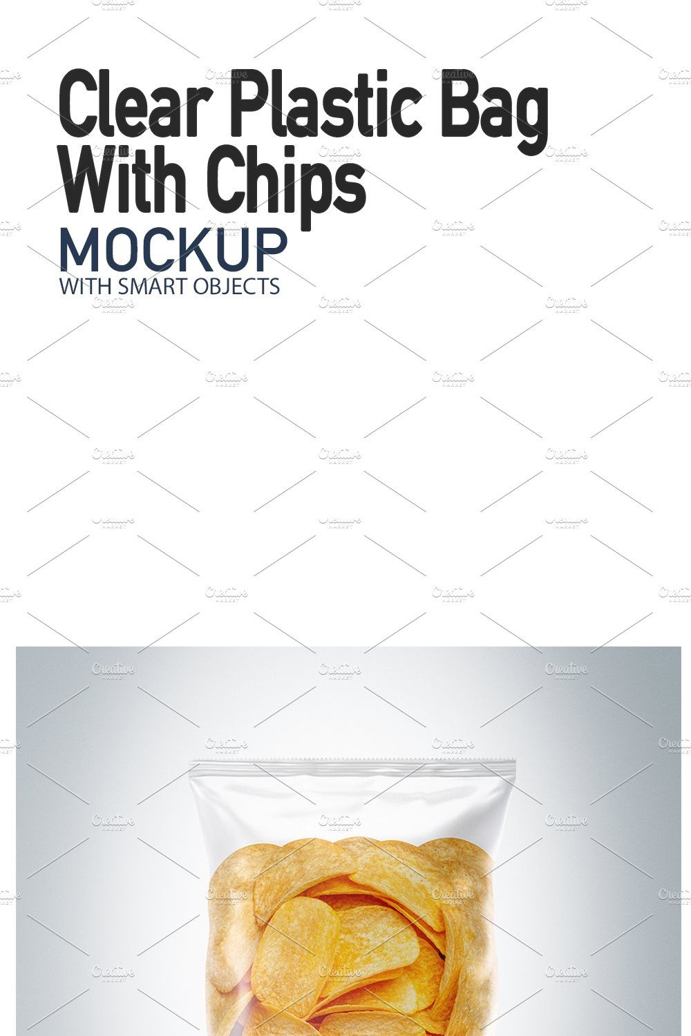 Clear Plastic Bag With Chips Mockup pinterest preview image.