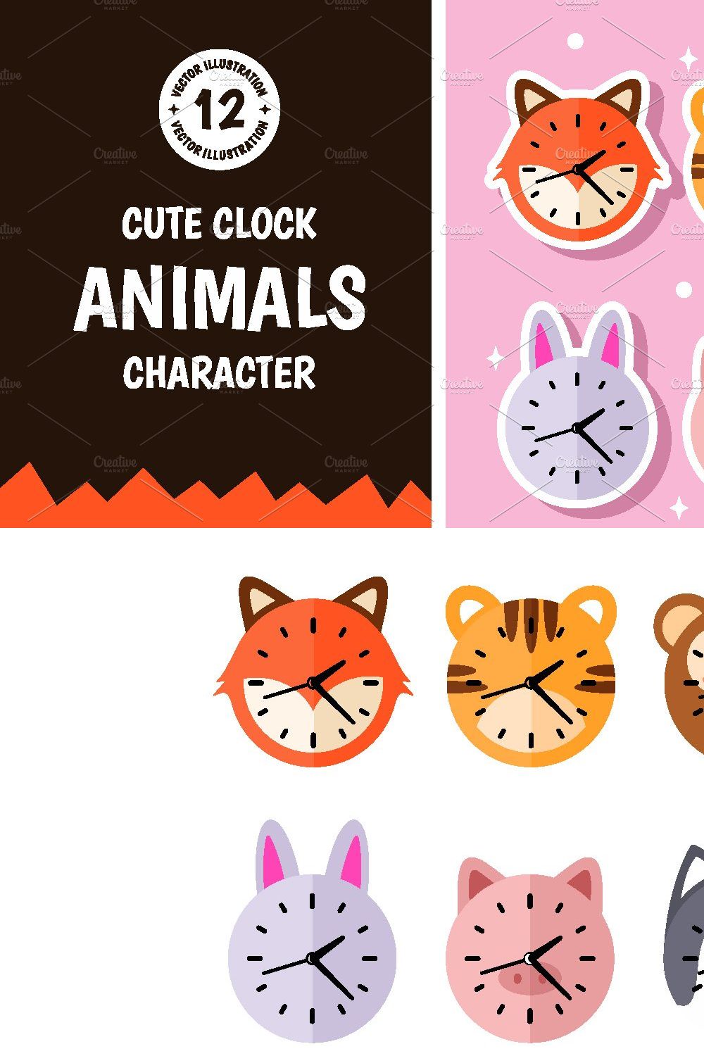 Clock Animals Character vector pinterest preview image.