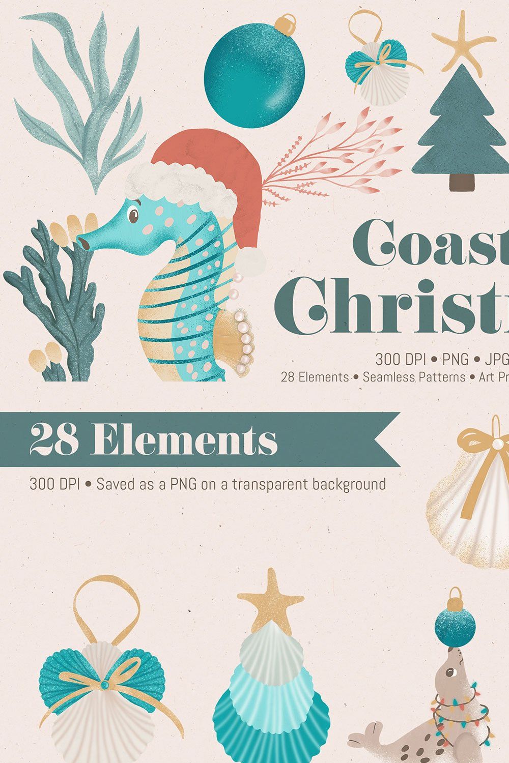 Coastal Christmas Beach Clipart pinterest preview image.