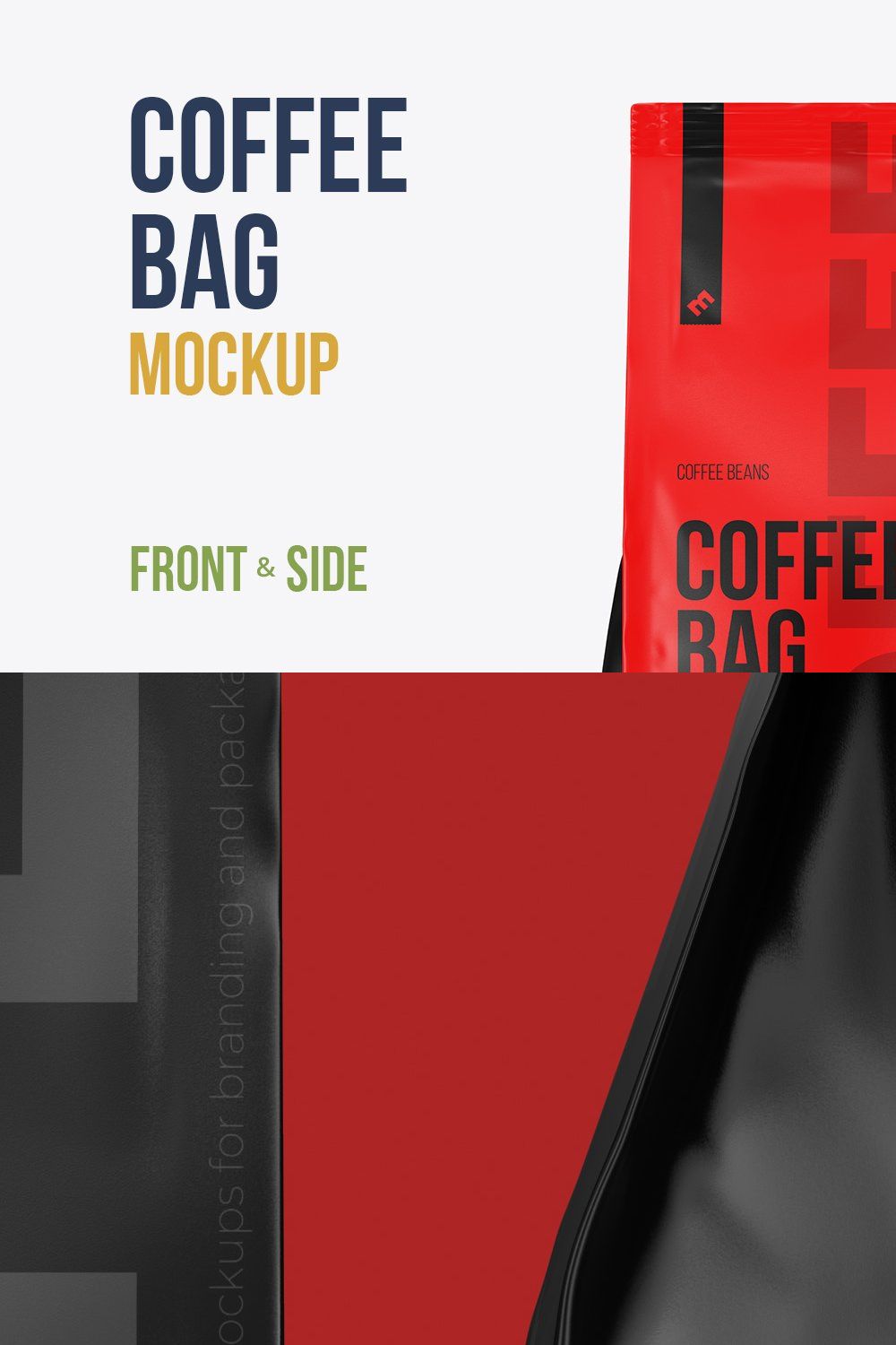 Coffee Bag Mockup. Front and side pinterest preview image.
