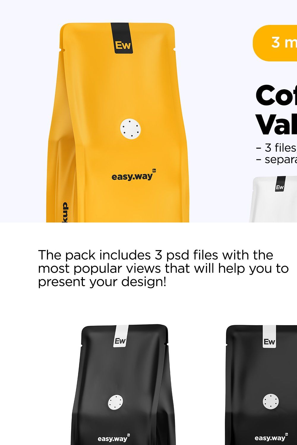 Coffee Bags with Valve PSD Mockups pinterest preview image.