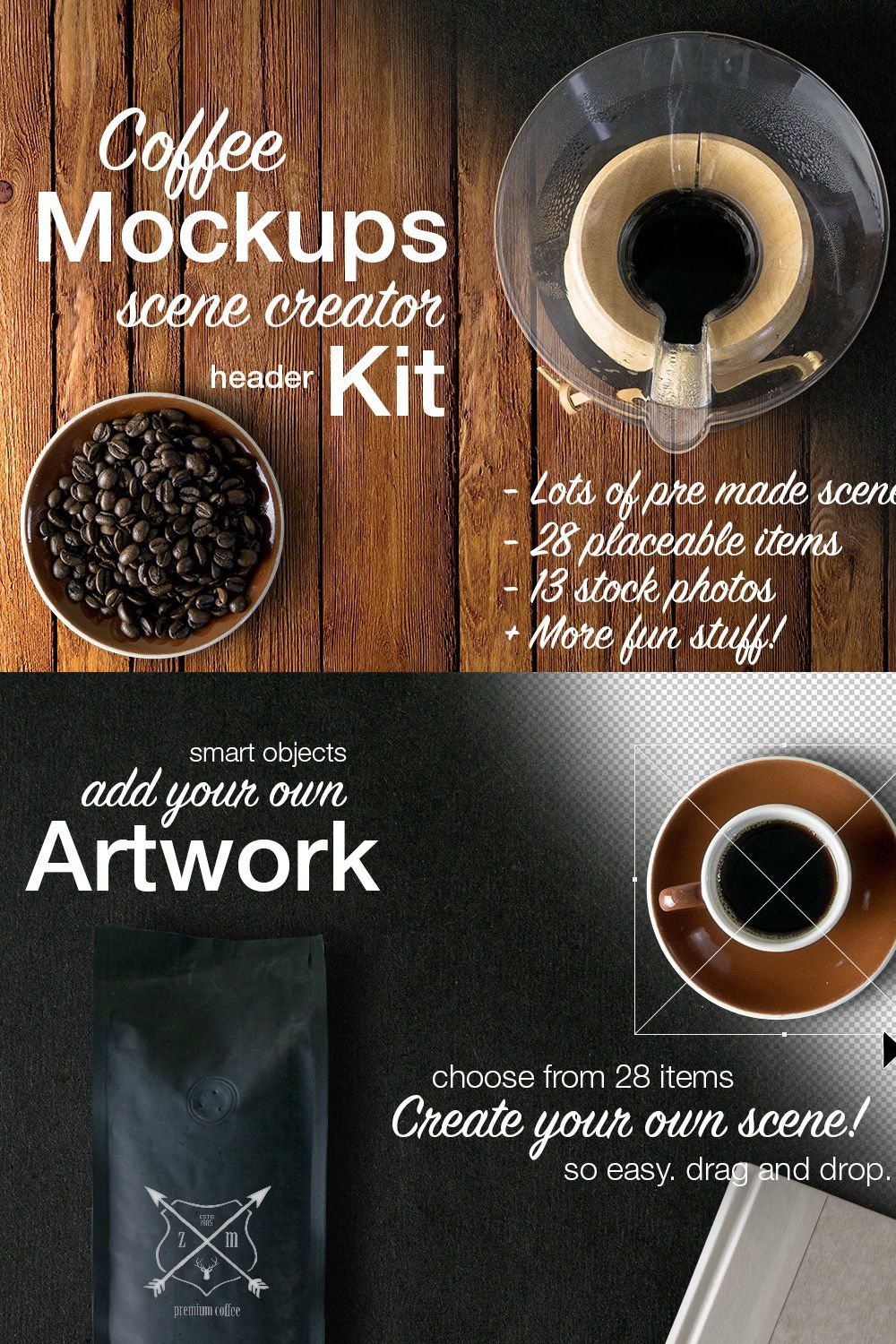 Coffee Mockups Scene Creator + pinterest preview image.