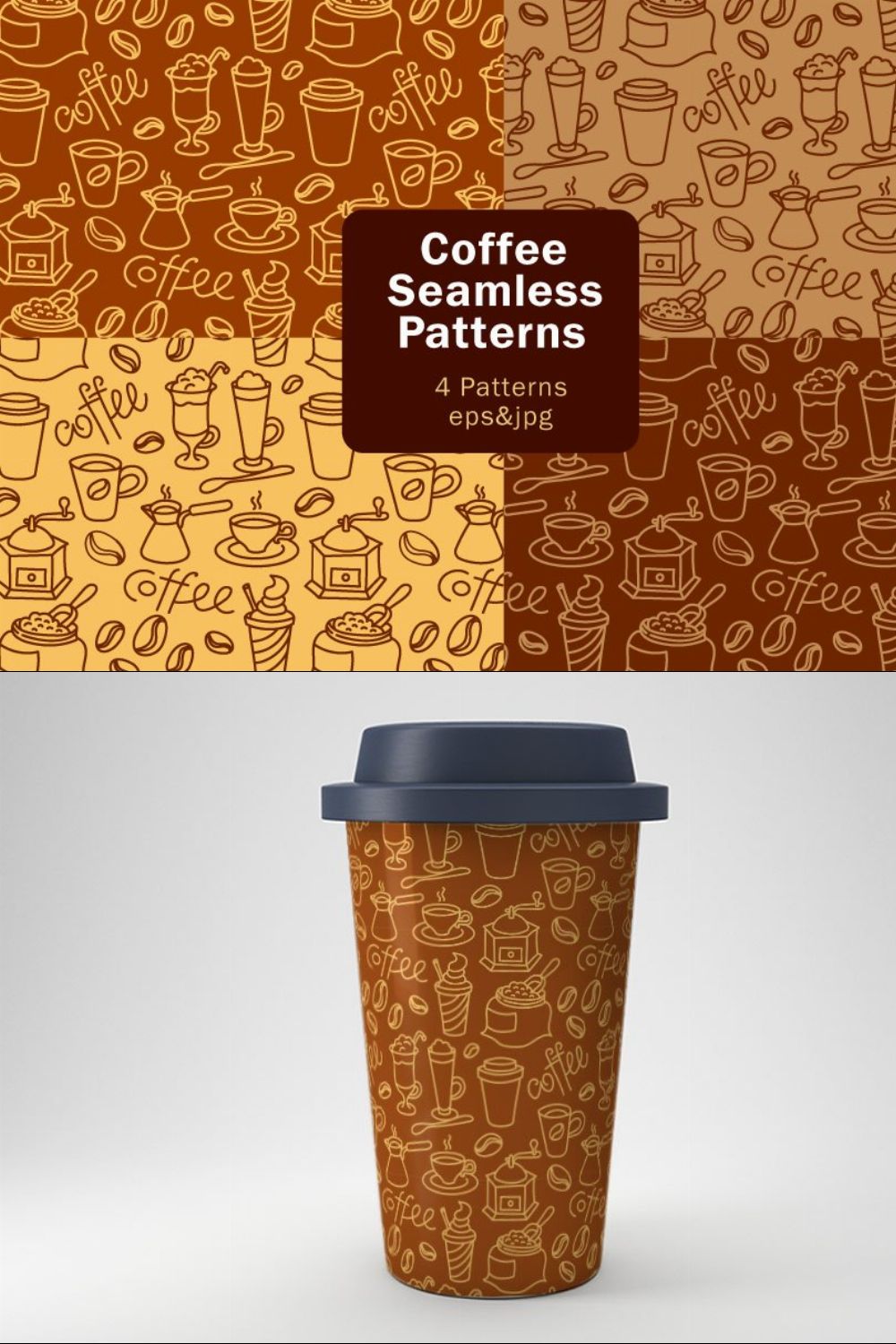 Coffee Patterns set pinterest preview image.