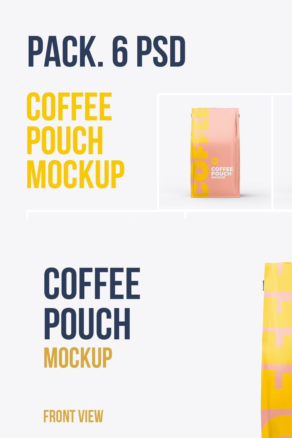 Coffee pouch mockup. Pack 6 PSD pinterest preview image.