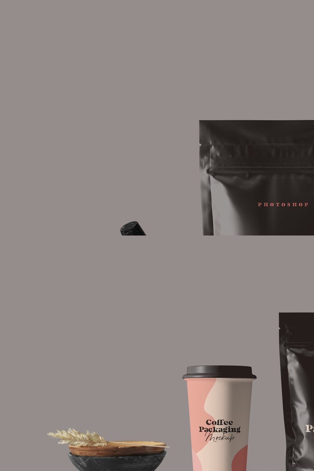 Coffee Pouch Packaging Mockups pinterest preview image.