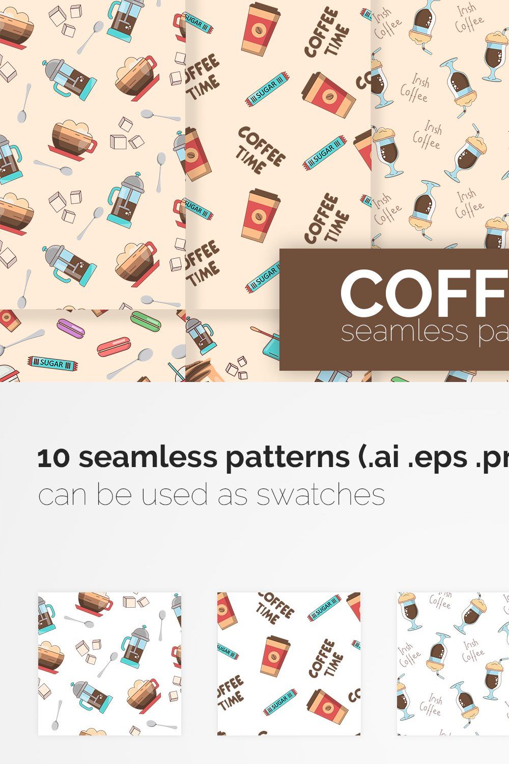 Coffee Seamless Patterns pinterest preview image.