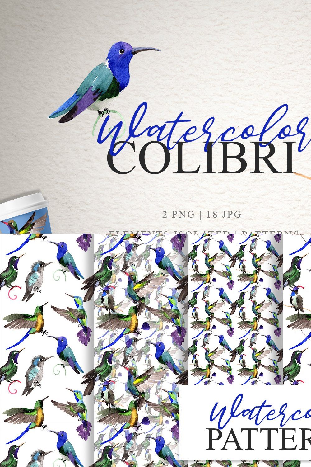 Colibri Watercolor png pinterest preview image.
