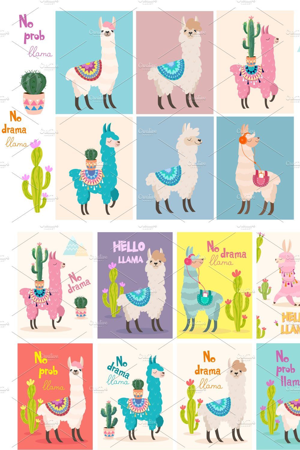 Collection of llama illustration. pinterest preview image.