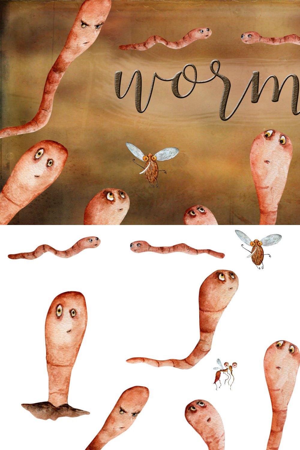 Collection of watercolor worms pinterest preview image.