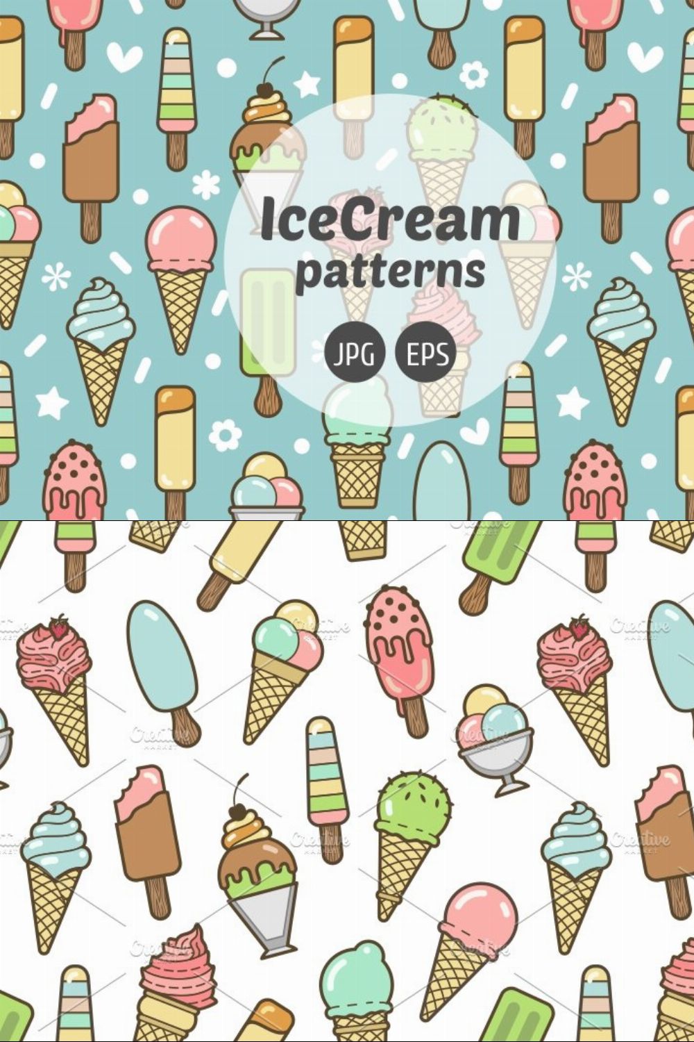Colorful ice cream seamless pattern pinterest preview image.