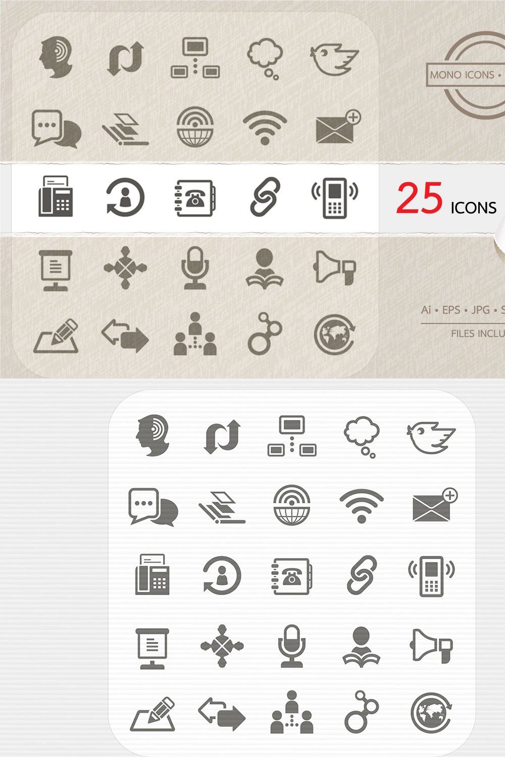 Communication icons set. Vector pinterest preview image.