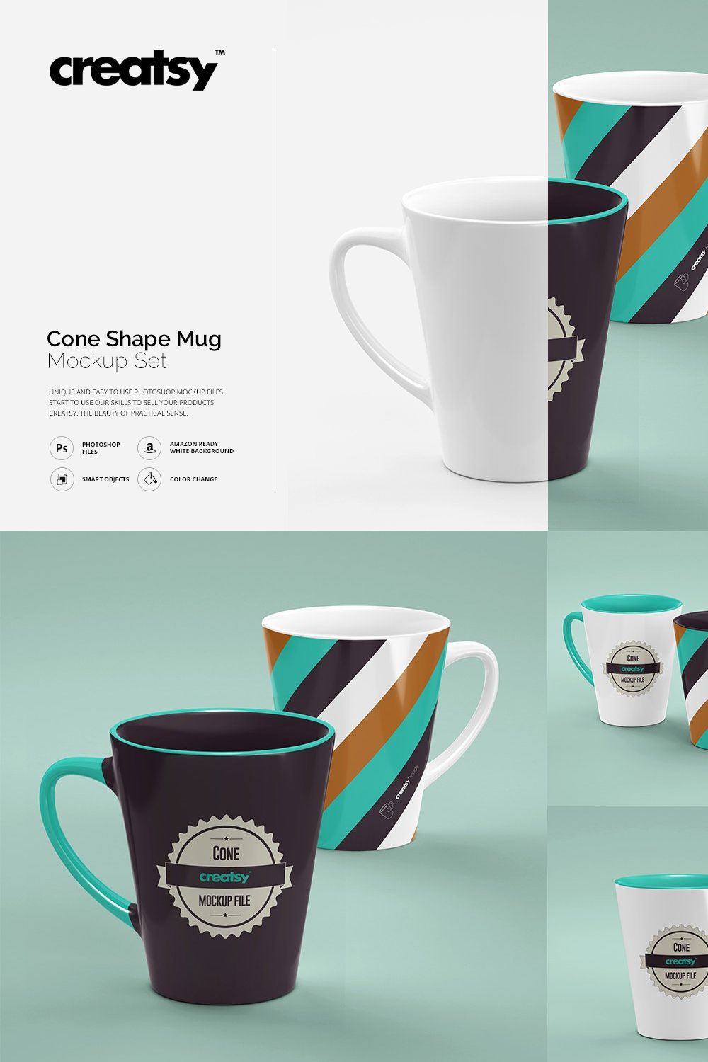 Cone Shape Mug Mockup Set pinterest preview image.