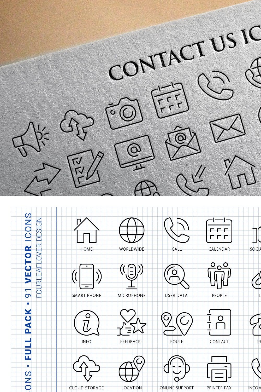 Contact Us Outline Vector Icon Set pinterest preview image.