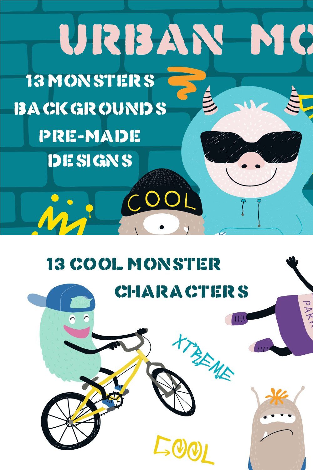 Cool Urban Monsters Vector Graphics pinterest preview image.