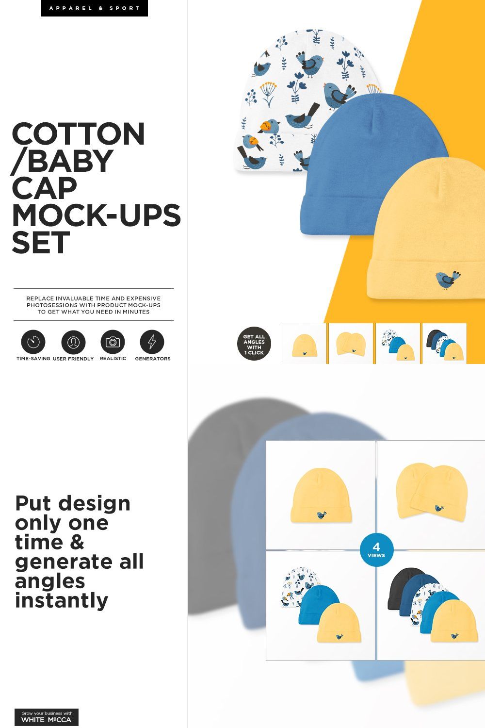 Cotton Baby Cap Mock-ups Generator pinterest preview image.