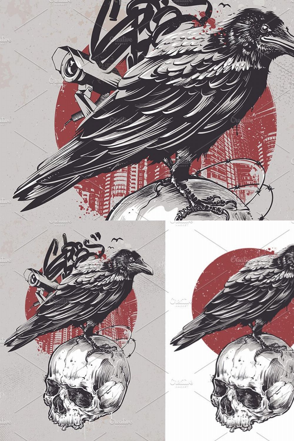 Crow on Skull | Vector Art 20% OFF pinterest preview image.