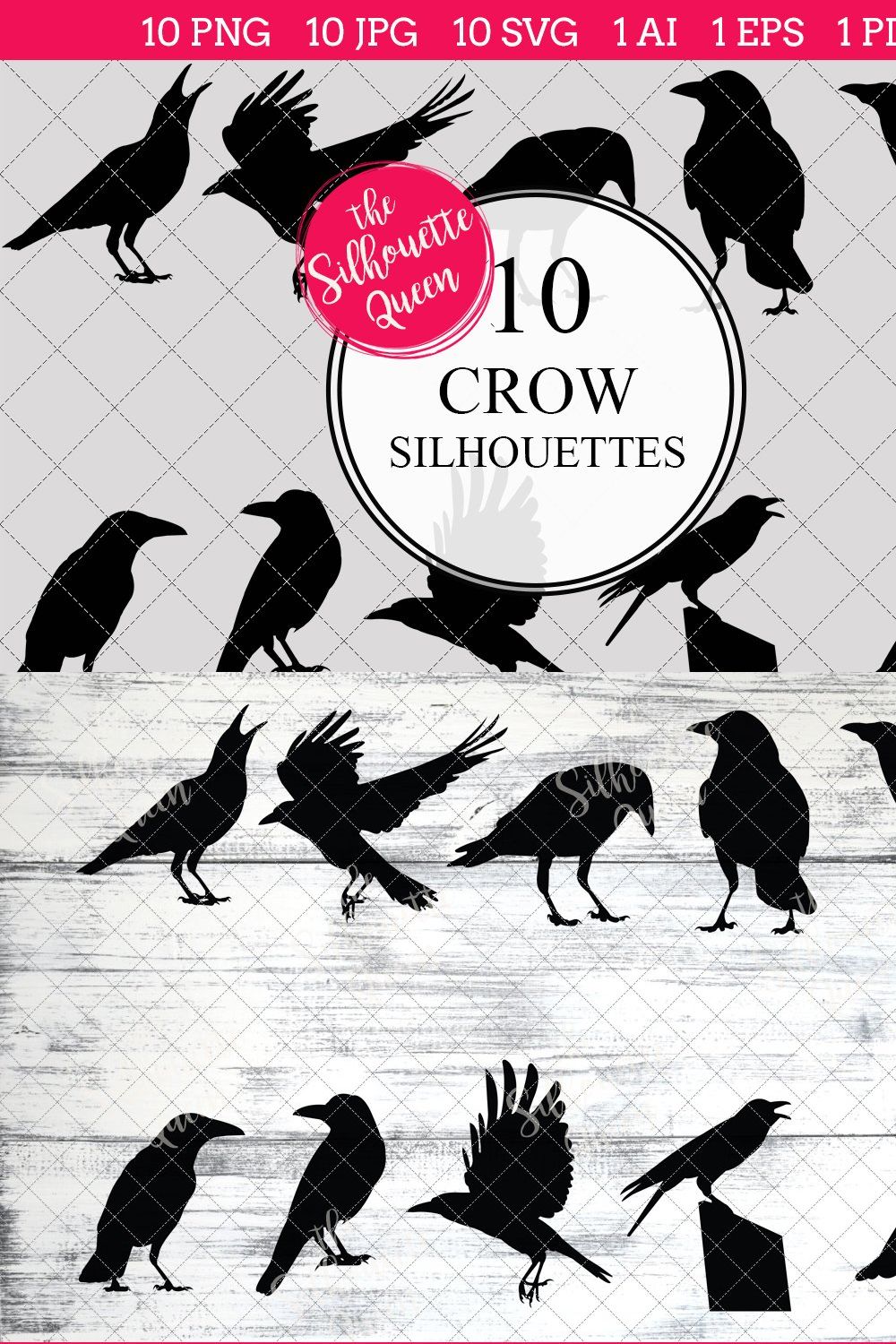 Crow Silhouette Clipart Vector pinterest preview image.
