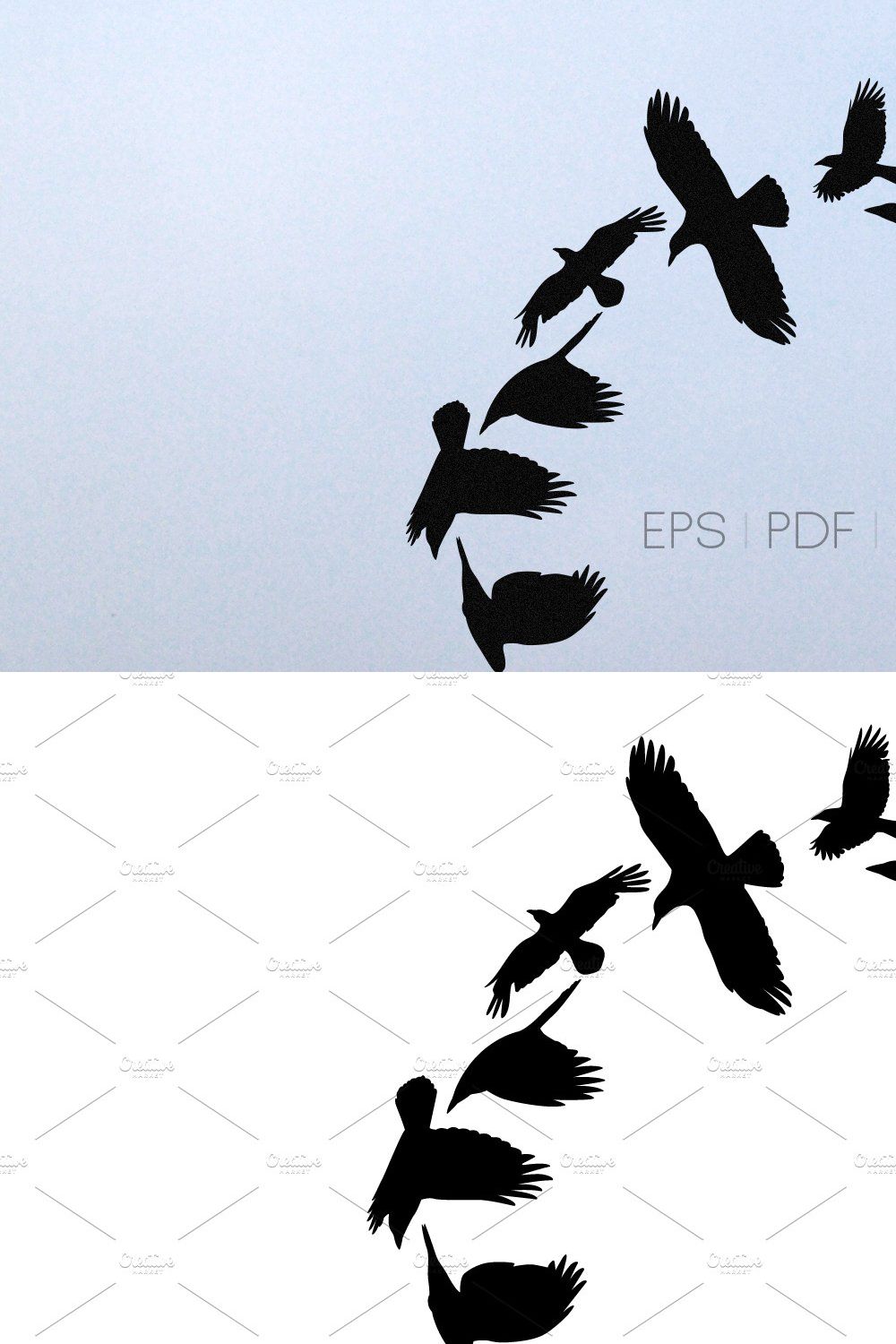 Crows in a circle vector silhouette pinterest preview image.
