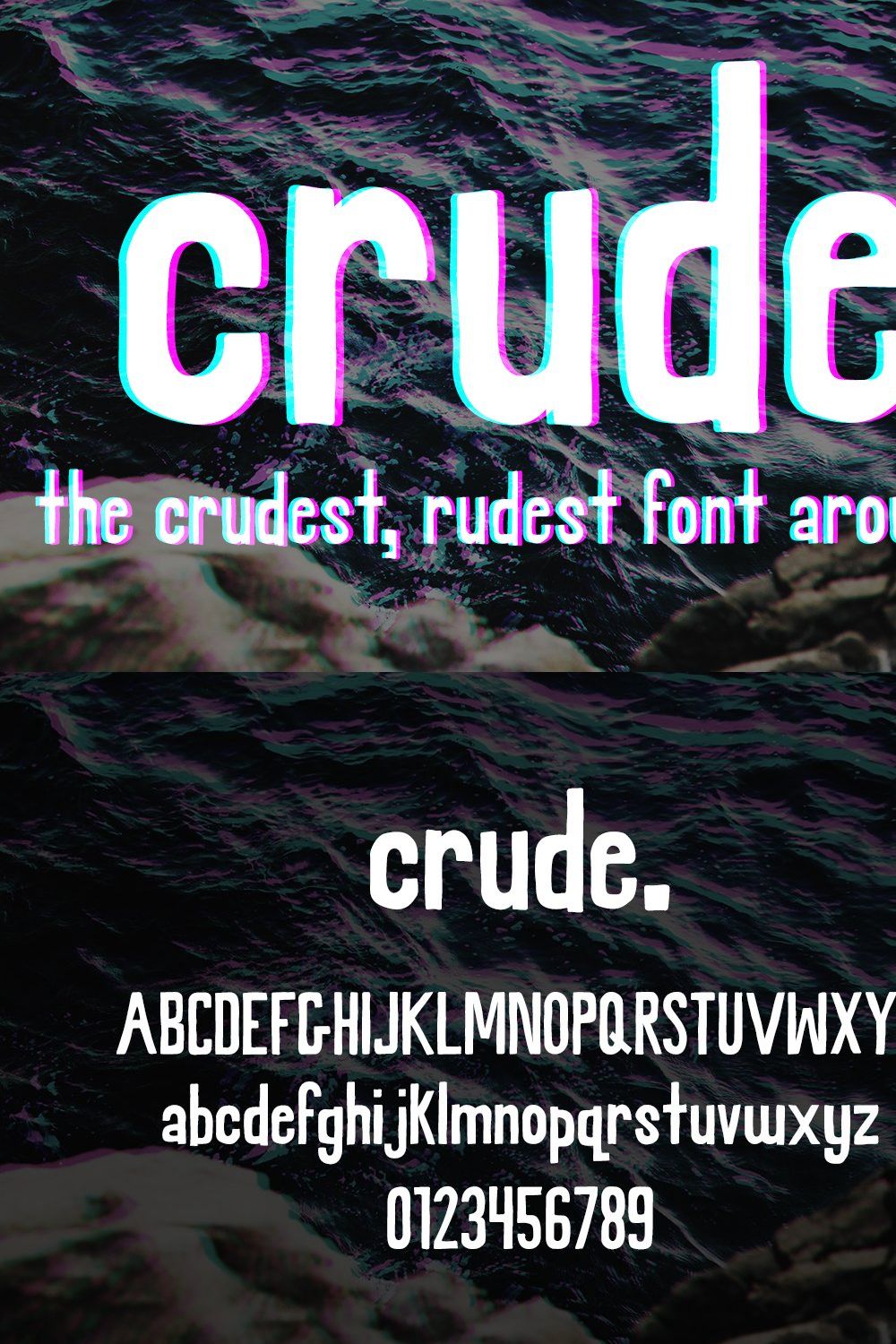 Crude - A rough hand font pinterest preview image.