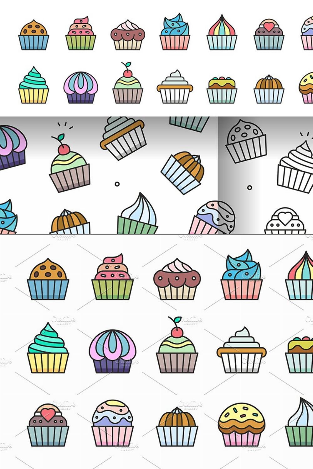 Cupcakes Set + pattern pinterest preview image.