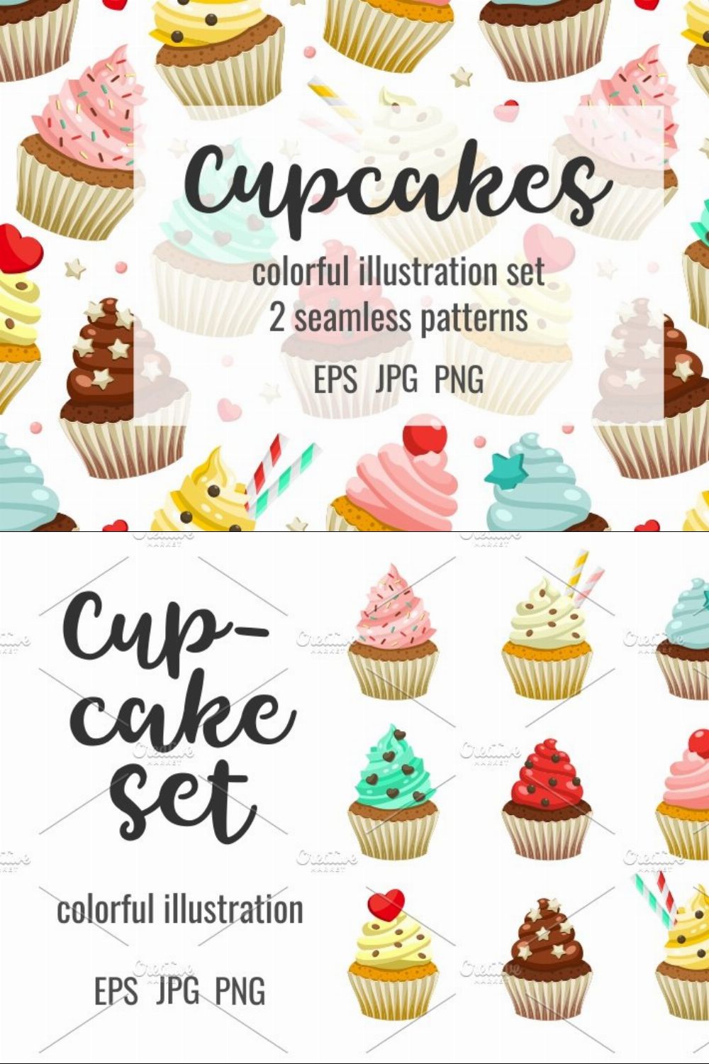 Cupcakes set & patterns pinterest preview image.