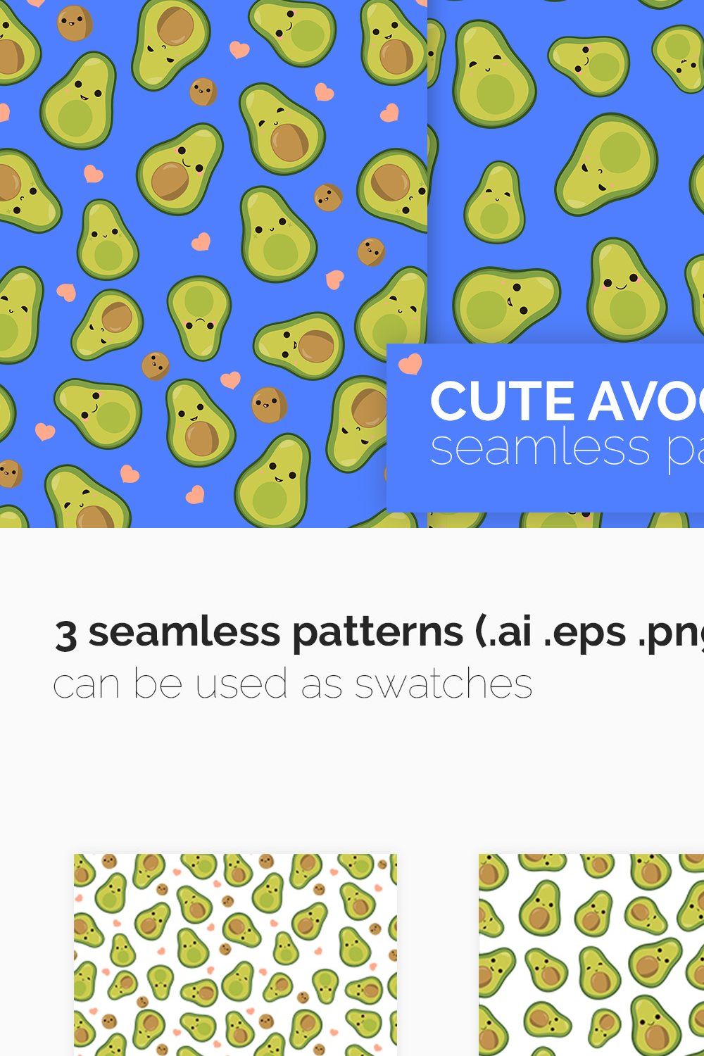 Cute Avocado Seamless Patterns pinterest preview image.