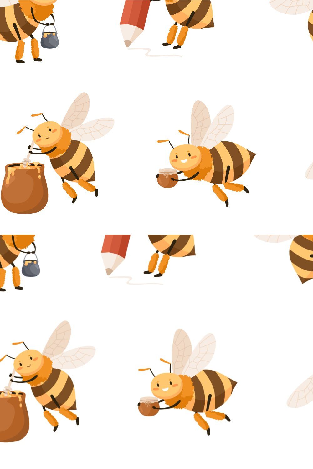 Cute bee childish seamless pattern pinterest preview image.