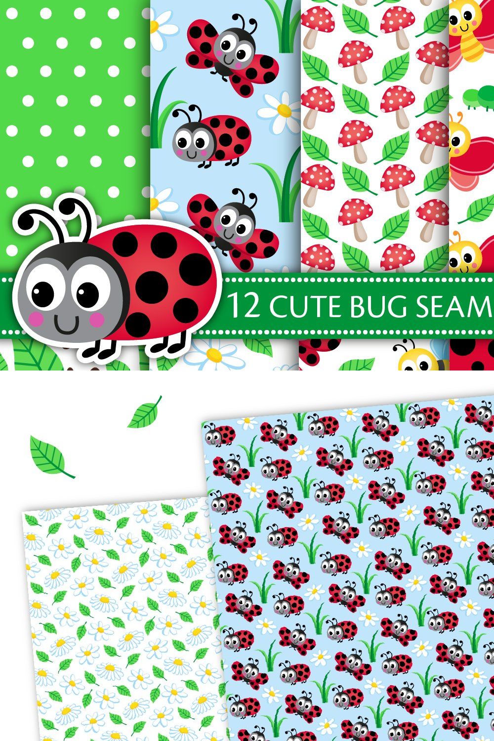 Cute Bugs Digital Paper,Insects -P49 pinterest preview image.
