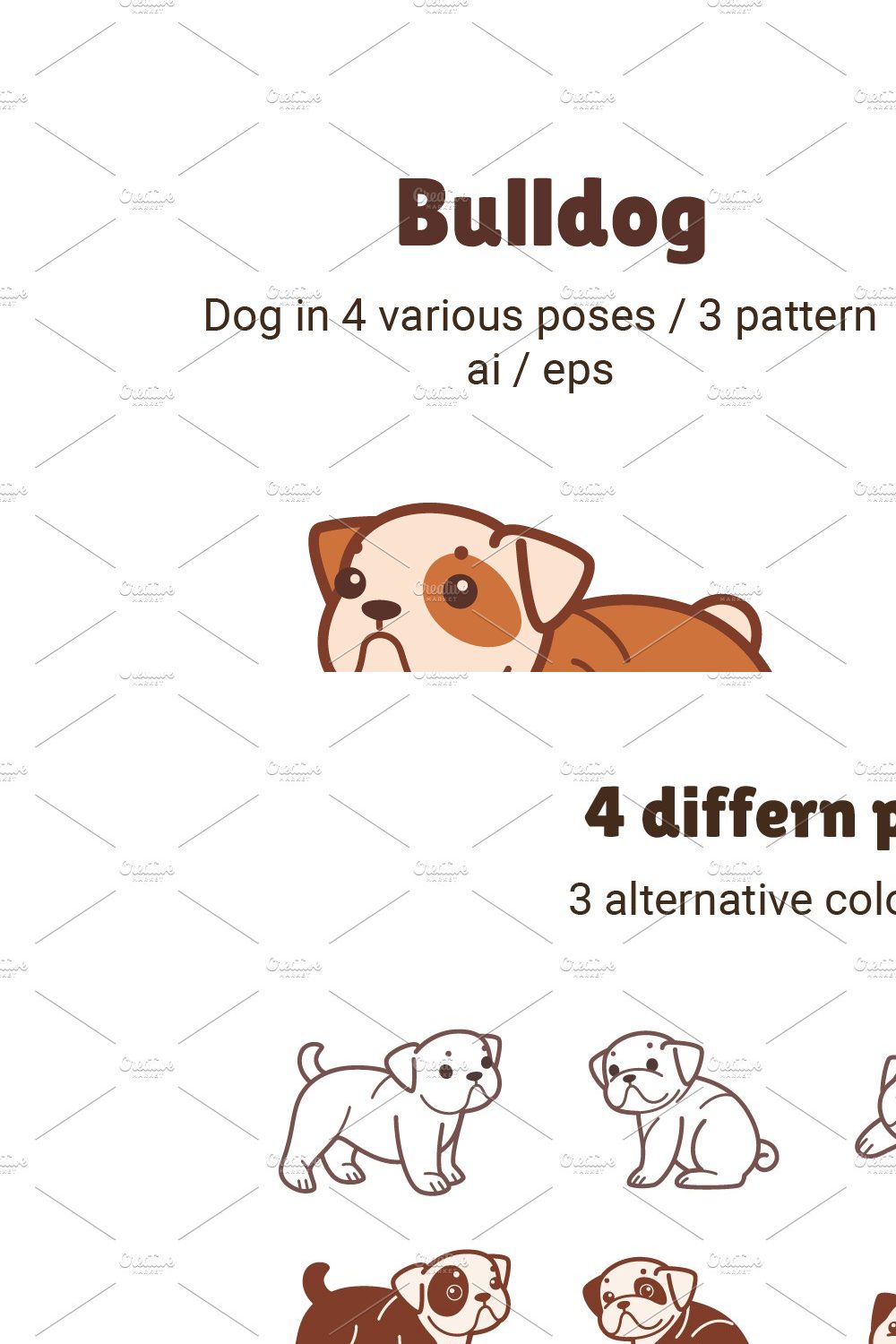 Cute Bulldog + pattern pinterest preview image.