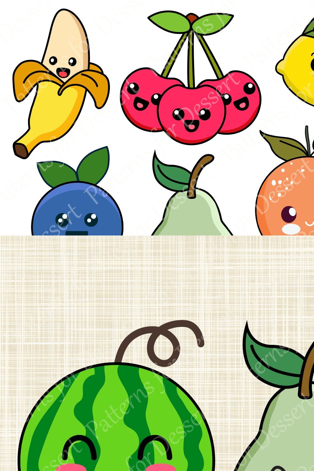 Cute Kawaii Fruit Clip Art pinterest preview image.