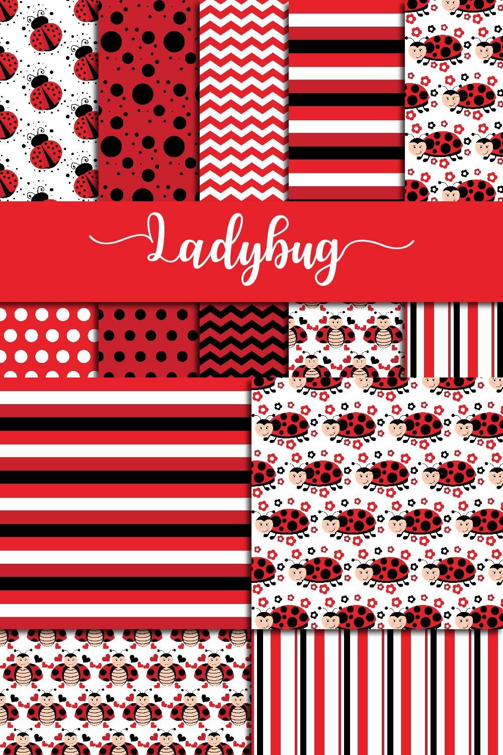 Cute Ladybug Digital Paper pinterest preview image.