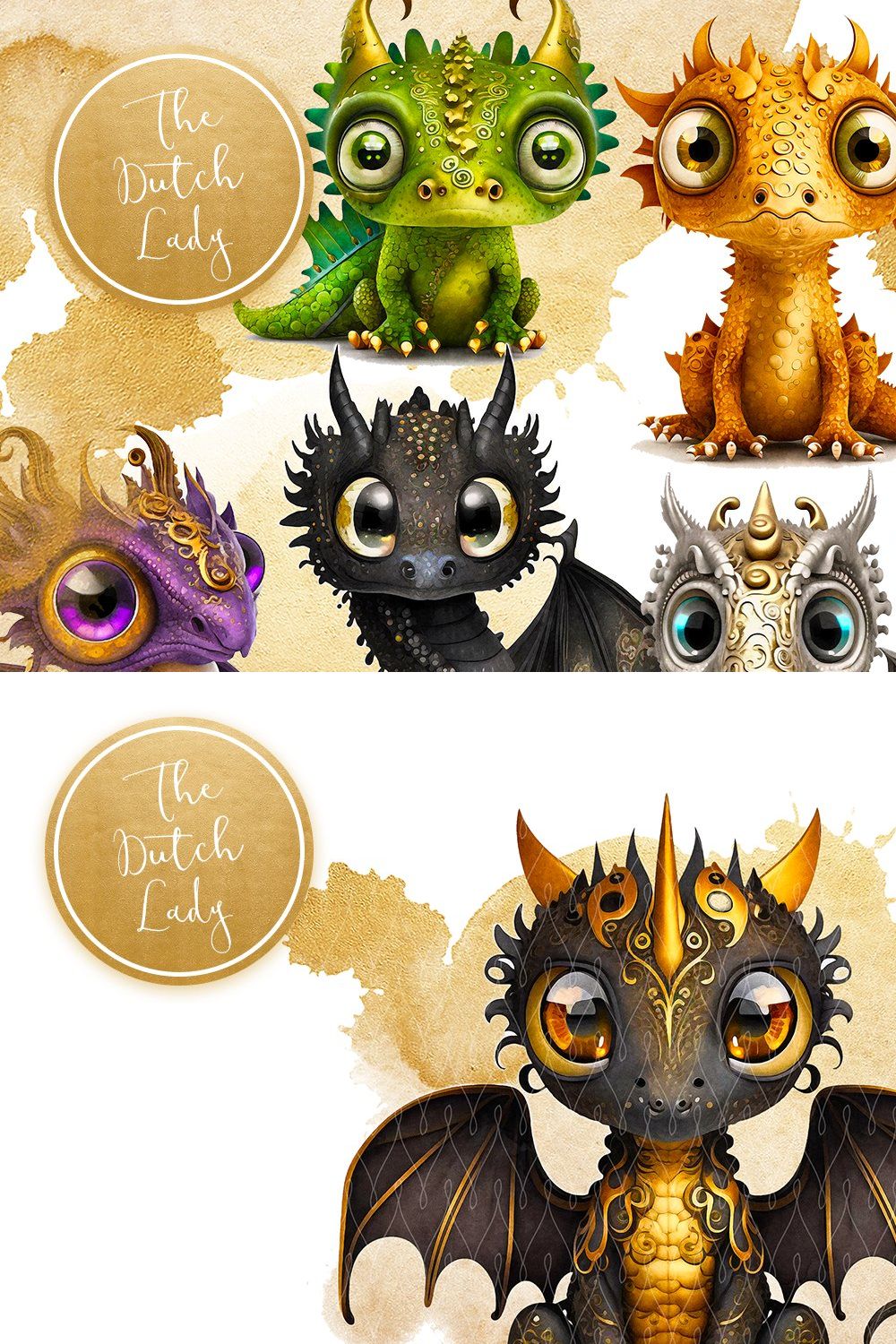 Cute Little Dragons Clipart Set pinterest preview image.