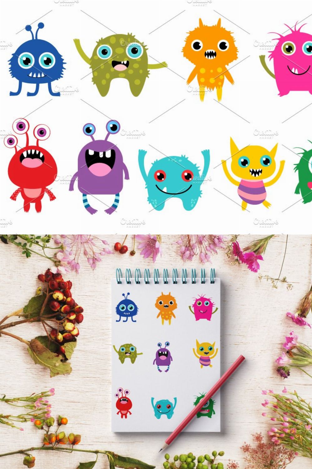 Cute little monsters clipart set pinterest preview image.