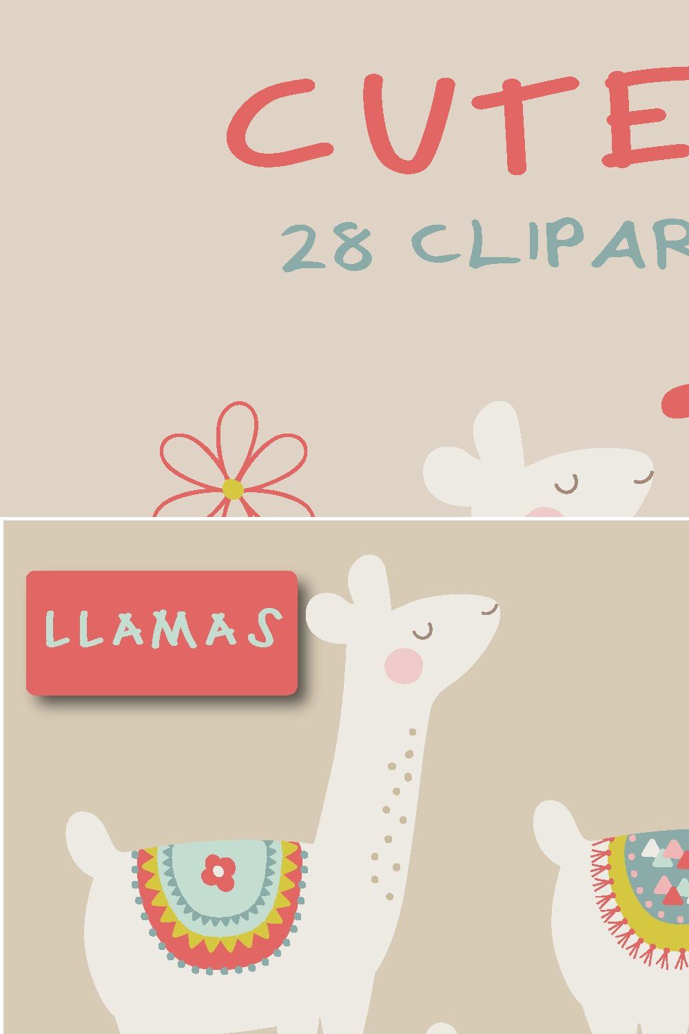 Cute llama clipart pinterest preview image.
