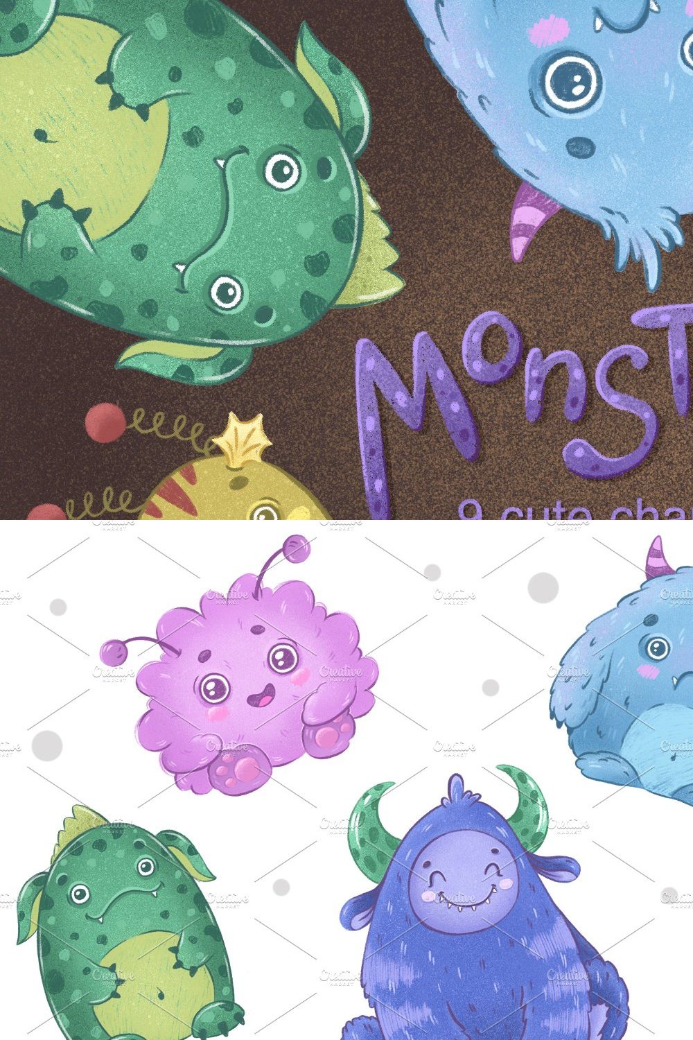 Cute monsters pinterest preview image.
