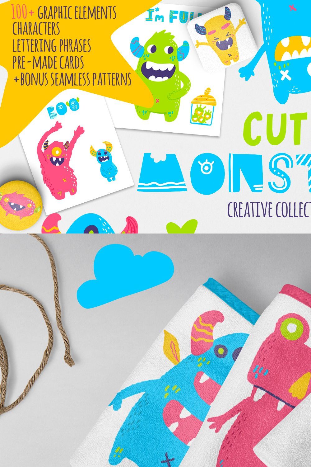 Cute monsters collection pinterest preview image.