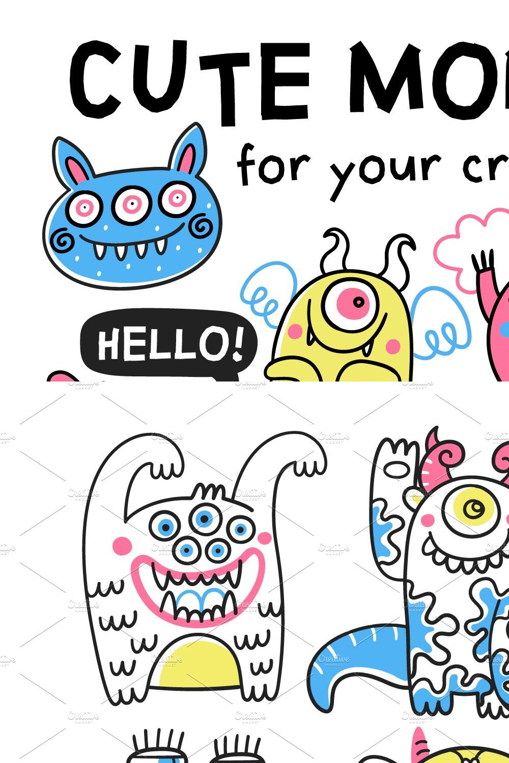 Cute monsters collection pinterest preview image.
