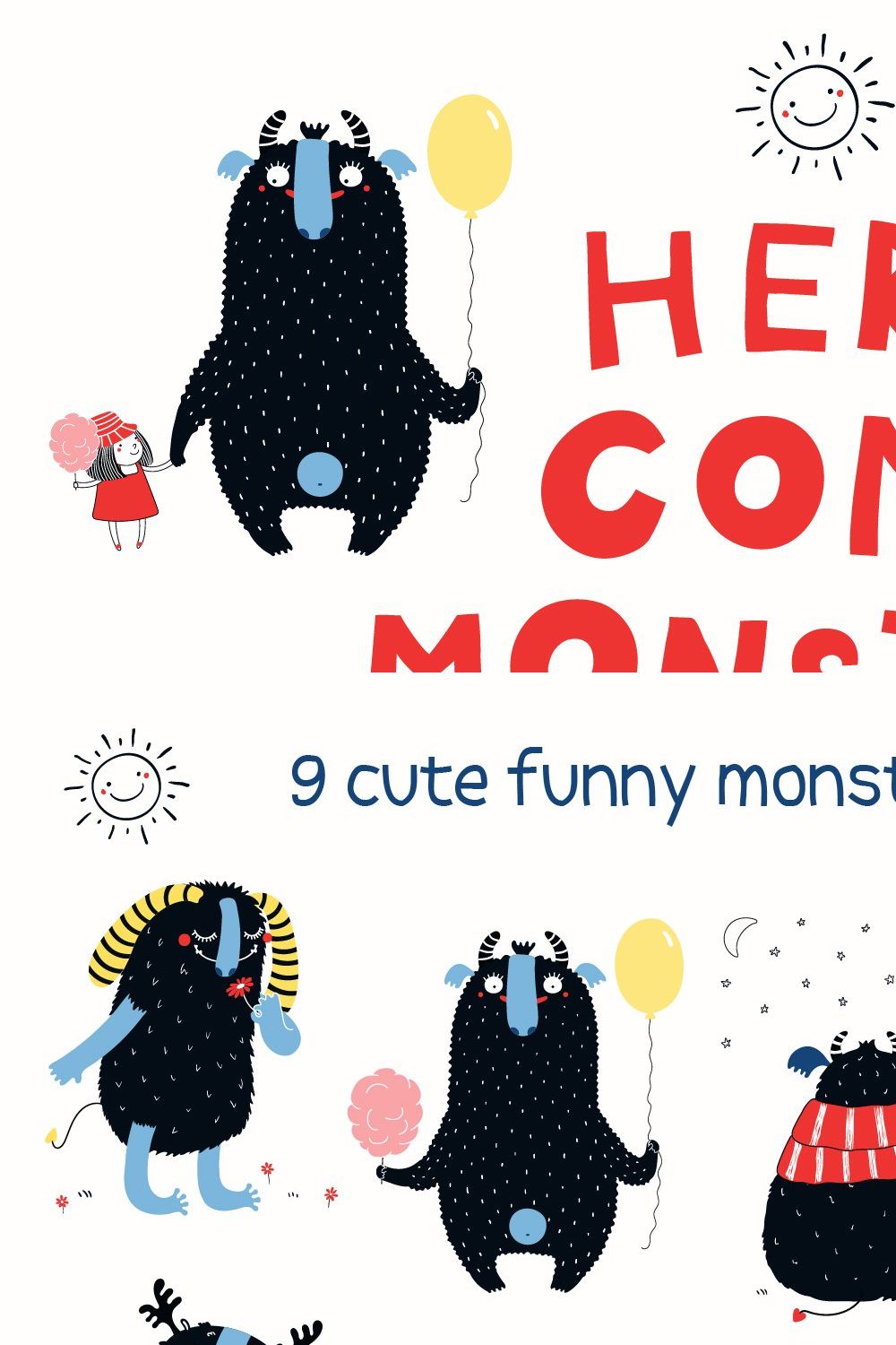 Cute Monsters Kids Vector Graphics pinterest preview image.
