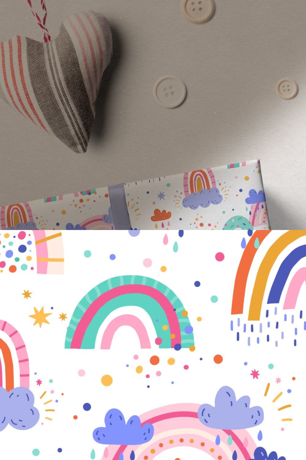 Cute rainbow seamless patterns set pinterest preview image.