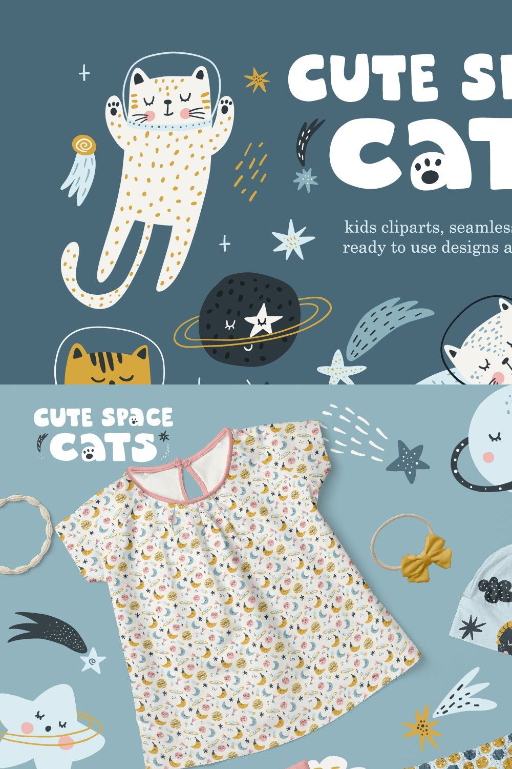 Cute space cats - graphic collection pinterest preview image.