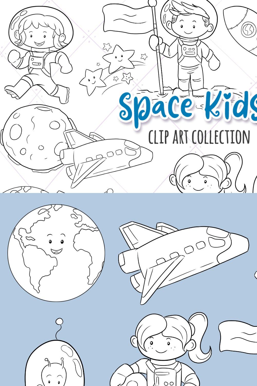 Cute Space Kids Digital Stamps pinterest preview image.