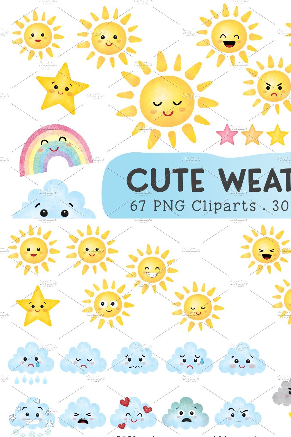 Cute Weather Emoji Cliparts pinterest preview image.