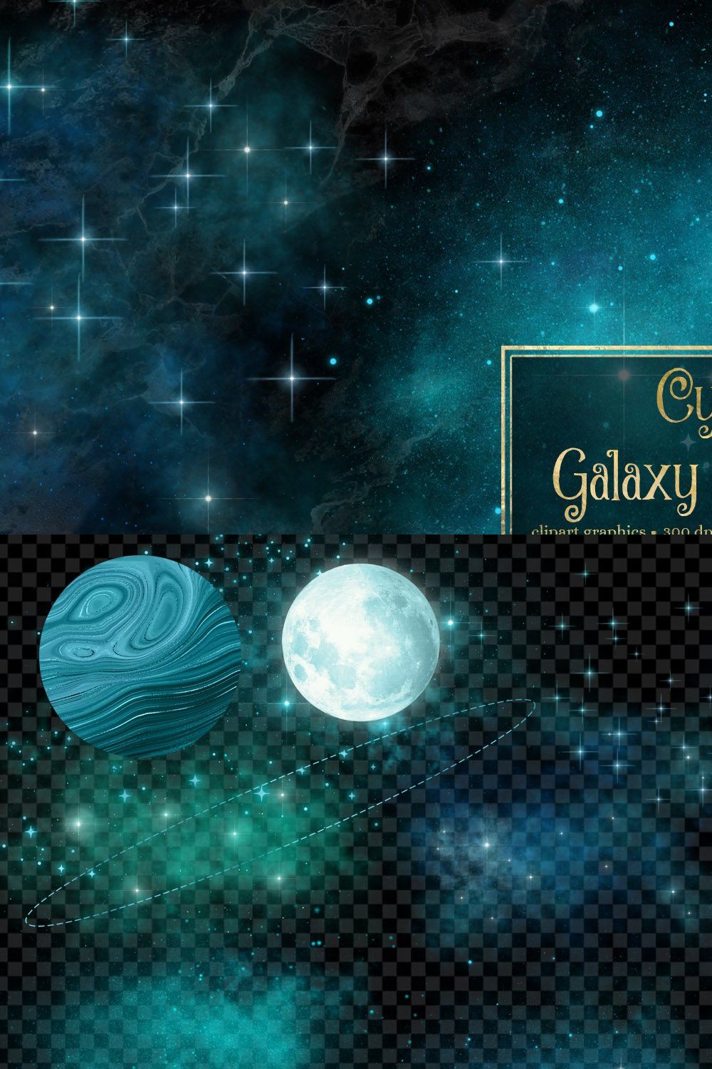 Cyan Galaxy Clip Art pinterest preview image.