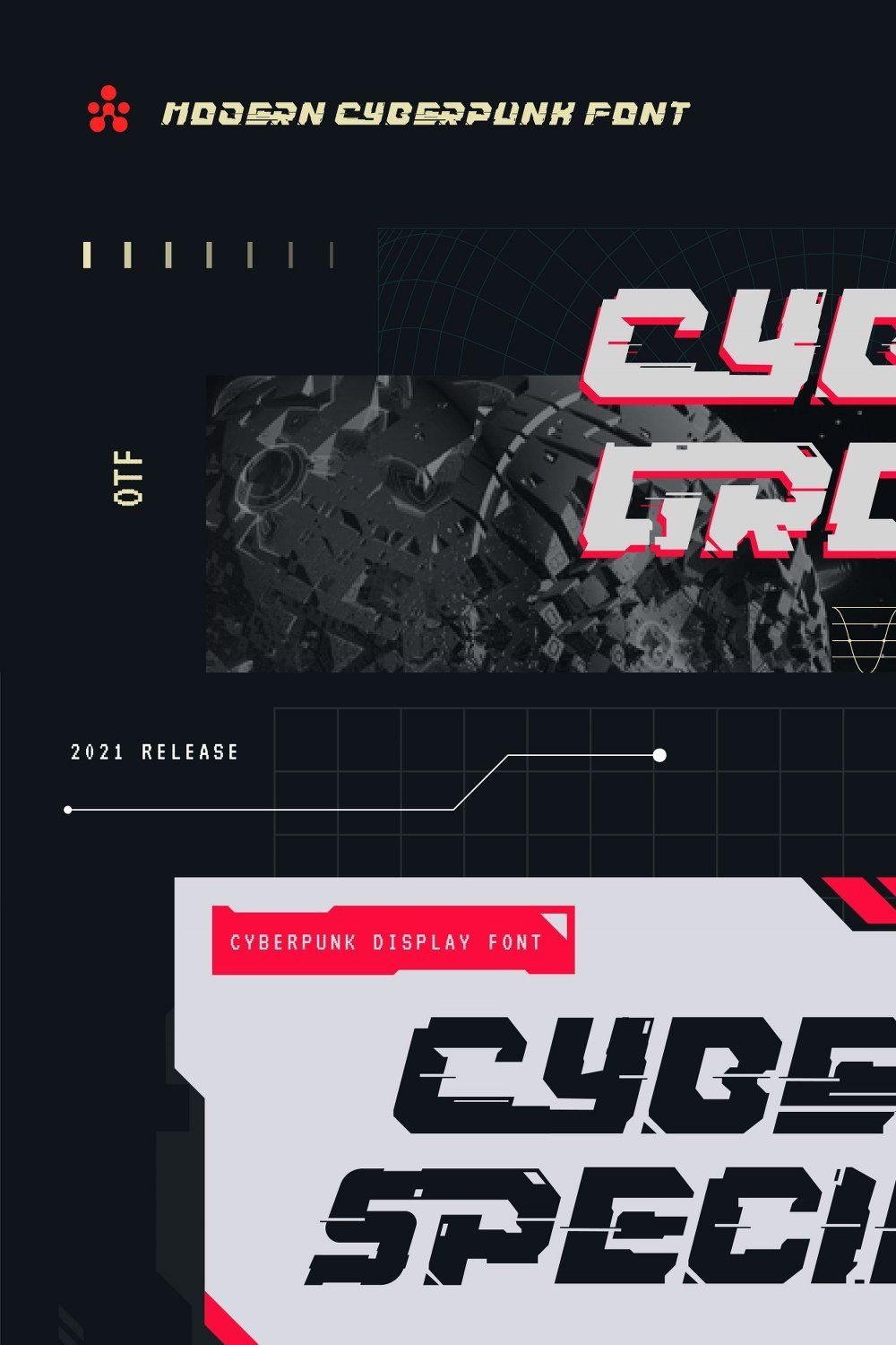 Cybergrose - Cyberpunk Display Font pinterest preview image.