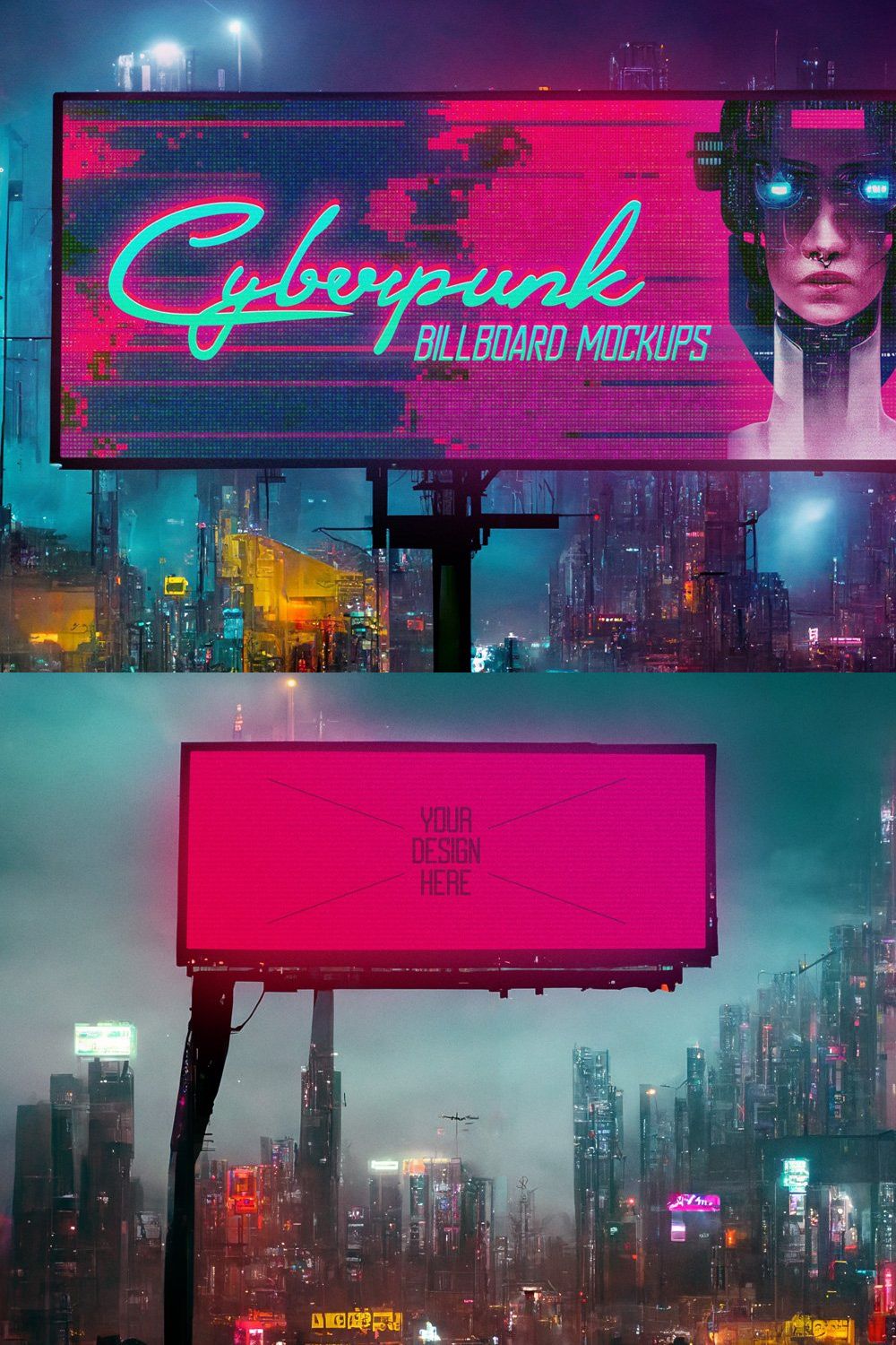 Cyberpunk Billboard Mockups pinterest preview image.