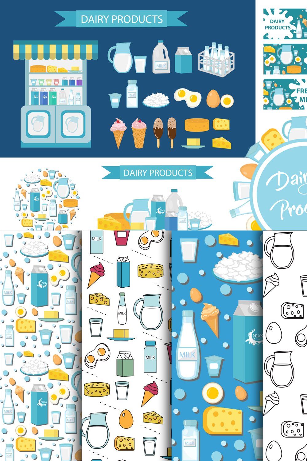 Dairy products set pinterest preview image.